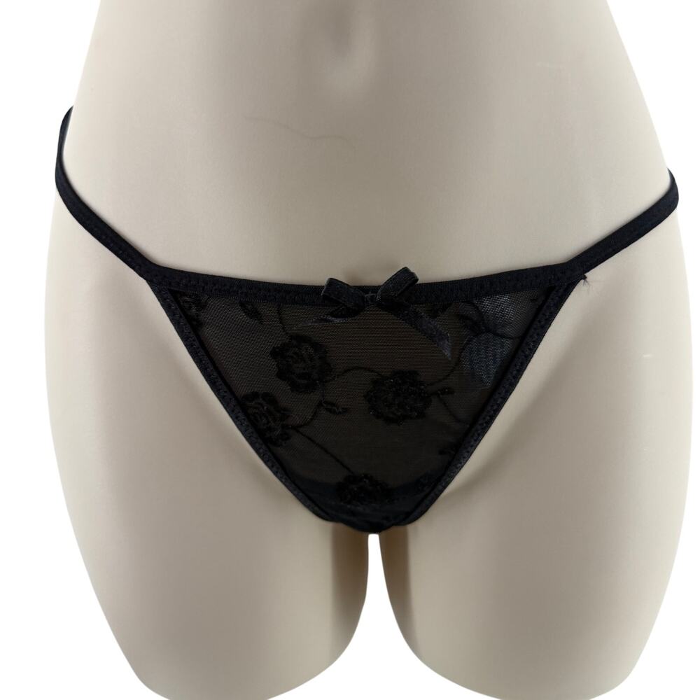 International Intimates Sexy Mesh Black Rose String Panty Womens Small
